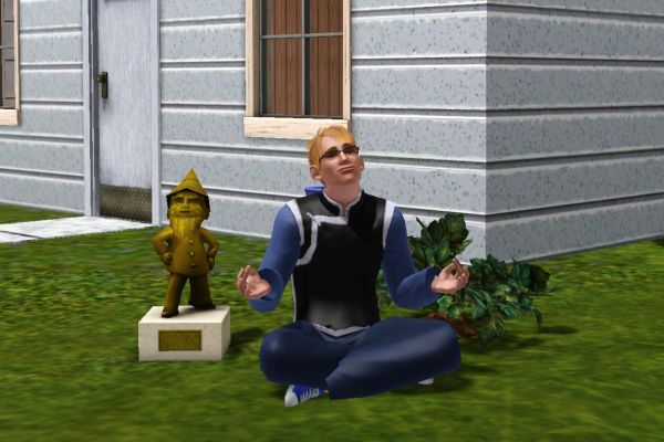 Screenshot Sims 3: Sim meditating outside