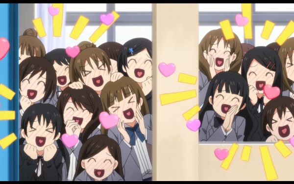 Squeeing girls from anime Gekkan Shoujo Nozaki-kun