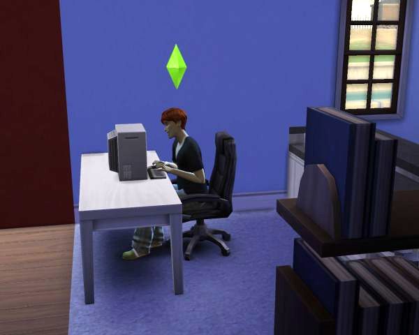 Screenshot Sims 4 - happy young sim using computer