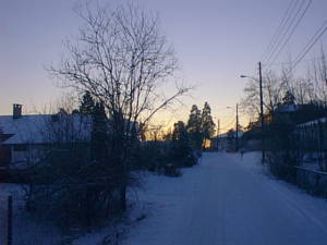 Landscape with snow and houses