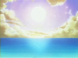 Sunshine on the sea. Picture from anime Mahoraba.