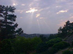Light breaking through clouds