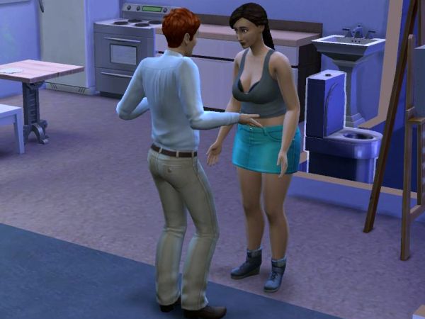 Screenshot Sims 4 - two sims in deep conversation.