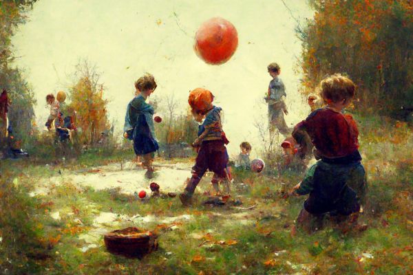 Children playing ball, impresionist image